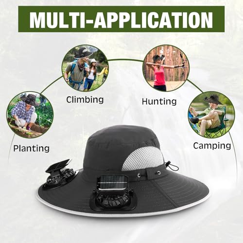 Image of Syhood 2 Set Solar Fan Hats with Neck Gaiters and Arm Sleeves, Wide Brim Fishing Hats for Men Women Outdoor Camping Gardening