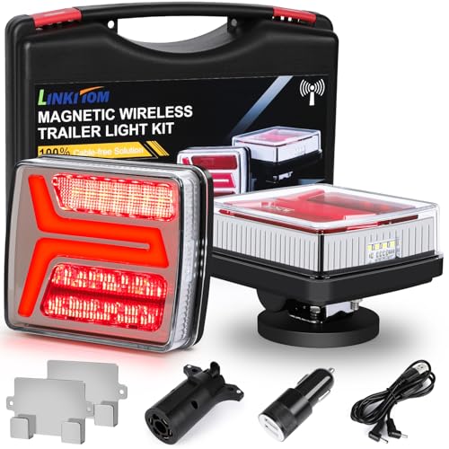 LINKITOM Wireless Trailer Lights Magnetic Kit, Rechargeable Portable LED Stop/Turn/Tail Lights Kit for Towing, IP67 Waterproof, No Wiring, for Trucks, Utility Trailer, RV Camper, Boat (2-Pack)