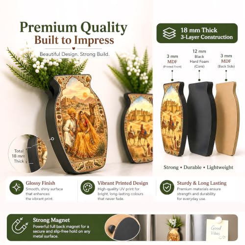 Image of Regalo Casila Rajasthan Desert Heritage Art Magnetic Artificial Flower Vase Fridge Magnets Set of 2 Camel Palace Rajasthani Culture Refrigerator Kitchen Home Decor Gift