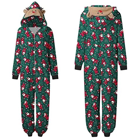 LUSHAasd Christmas Pajamas for Family Women Men Cute Reindeer Rudolph Jumpsuit Pjs Zipper Cuffs Long Sleeve Bodysuit Sleepwear Cover