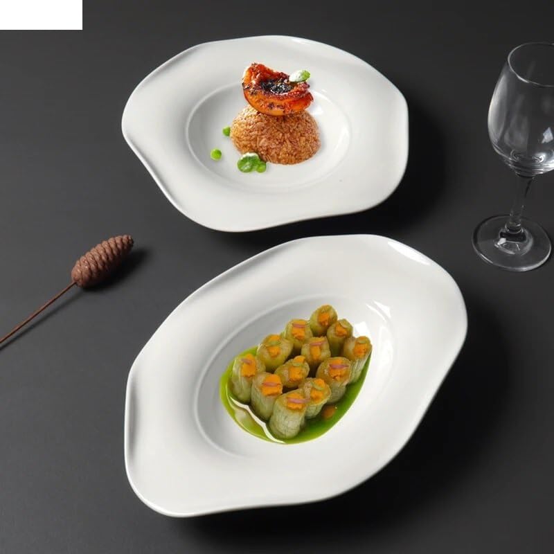 Forniture Per Feste Piatto piano in ceramica Forma irregolare Pasta Sushi Piatto da bistecca Ristorante semplice Tinta unita Stoviglie Vassoio da dessert Piatti da cucina Piatto freddo Piatti Della Fe