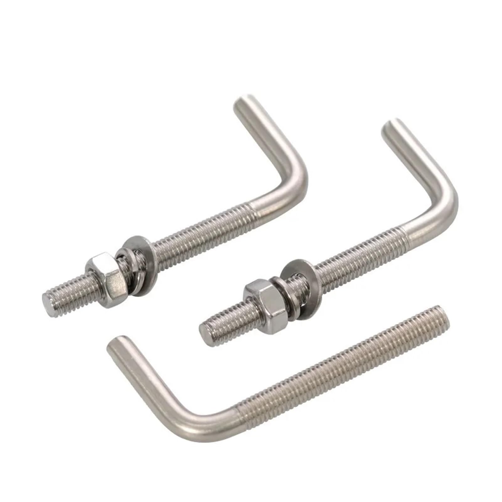 L-förmige Ankerbolzen aus Edelstahl 304 mit Muttern und Unterlegscheiben, Set M4, M5, M6, M8, M10, M12, rechtwinklige Schrauben, Vierkantbolzen(M10x200mm 2Sets)