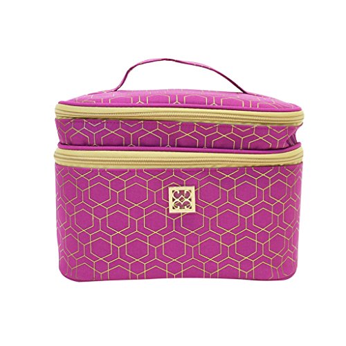 Carrie Pink and Gold 10 x 7 inch Two Tiered Canvas Blend Ladies Cosmetic Bag