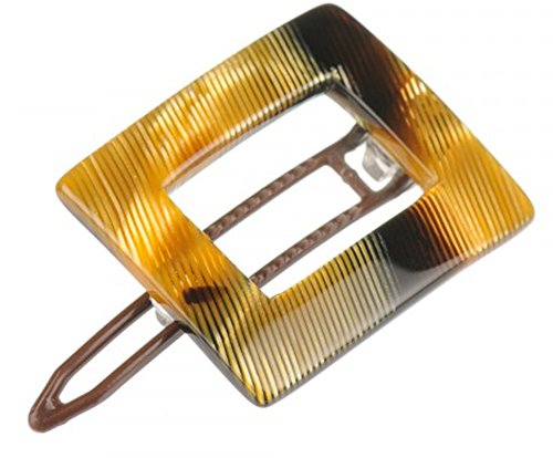 French Amie Small Caramel Square Celluloid Handmade Metal Free Sturdy No Slip Grip Hair Clips Hair Barrette for Girls and Women, Made in France