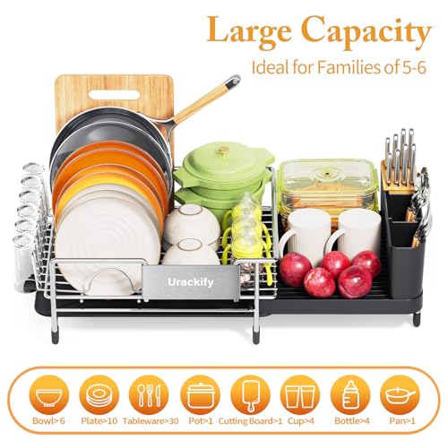 Urackify Dish Drying Rack, Expandable Stainless Steel Dish Rack With Drainboard Set Kitchen Sink Organizer For Counter thumb #1