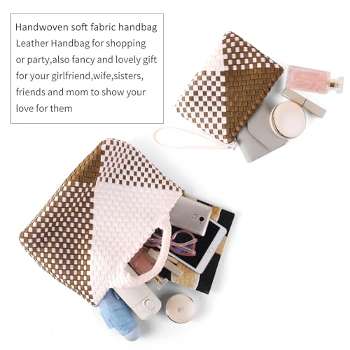 Image of Woven Bag for Women, Neoprene Tote Bag Summer Beach Handbag Purse Retro Handmade Travel Shoulder Bag Set