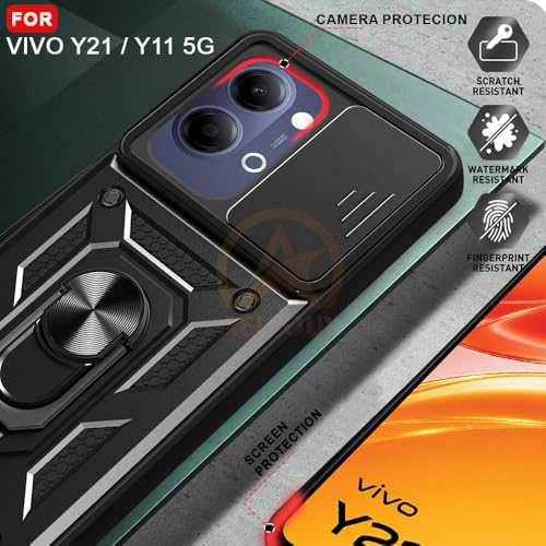Image of Armor Bumper Back Cover Case for Vivo Y21 5G / Y11 5G | Rotating Camera Cover, Ring Holder & Kickstand | Heavy Duty & 360 Degree Protection Back Cover (Black)