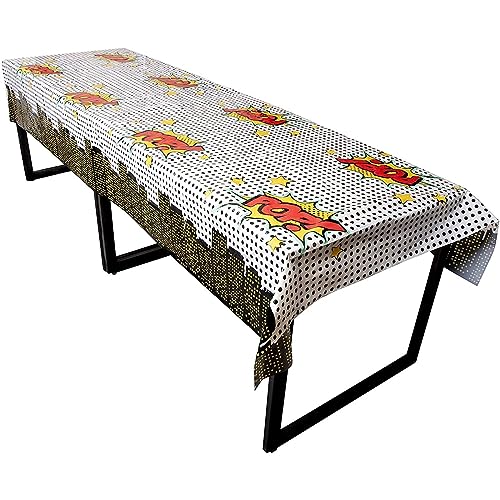 Image of BLUE PANDA 3-Pack (3 Tablecloths) Comic Book Party Decorations Tablecloths | Disposable Plastic Superhero Table Covers | Waterproof Spill Protection Birthday Party Supplies for Boys - 54x108 in