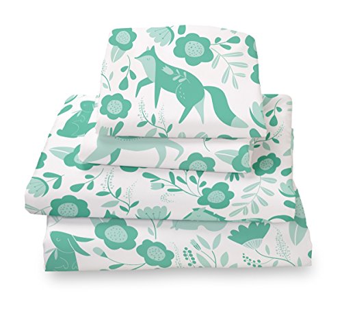 Where The Polka Dots Roam Twin Size Bed Sheets Seafoam Green Folktale Print