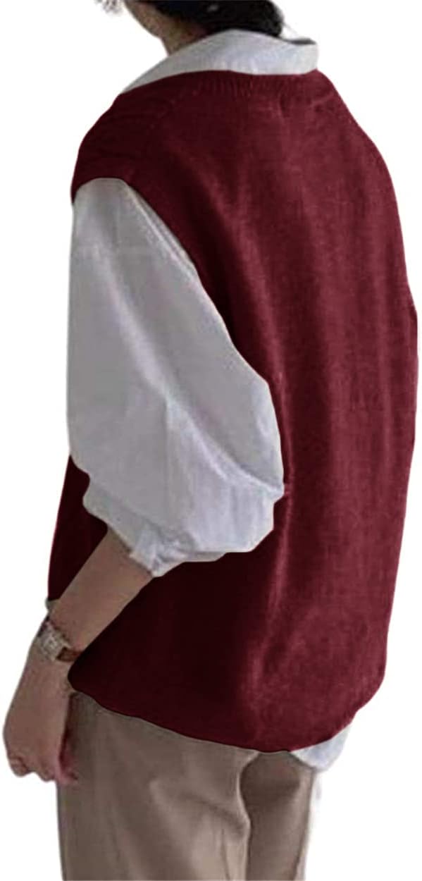 Women's V Neck Sweater Vest Oversized Sleeveless Loose Knit Tops Cable Sleeveless Sweater - Image 5