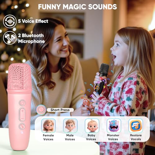 Image of Mini Karaoke Machine for Teens Kids, Birthday Party Gifts Toys for Girl Ages 4 5 6 7 8 9 10 11 12+ Years Old, Portable Bluetooth Speaker with 2 Wireless Microphones and Disco Lights