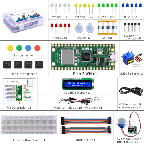 GeeekPi Starter Kit for Raspberry Pi Pico 2 W (Included), Dual Arm Cortex-M33 and Dual Hazard3 RISC-V Microcontroller, with Detailed Tutorial, 160 Items, 9 Projects, Python C Code - Image 4