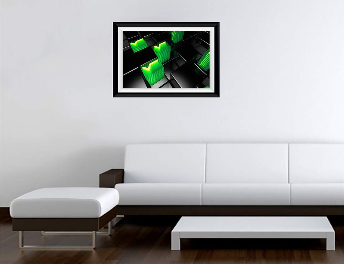 Gadgets Wrap Printed Landscape Photo Frame Style Decal Decor, Green N Black Blocks (15 X 11Inch, Multicolor)