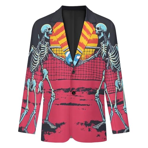 Skeletons Playing Volleyball Moon Men's Slim Suit Long-Sleeve Prom Tuxedo Classic Two Button Business Jacket4