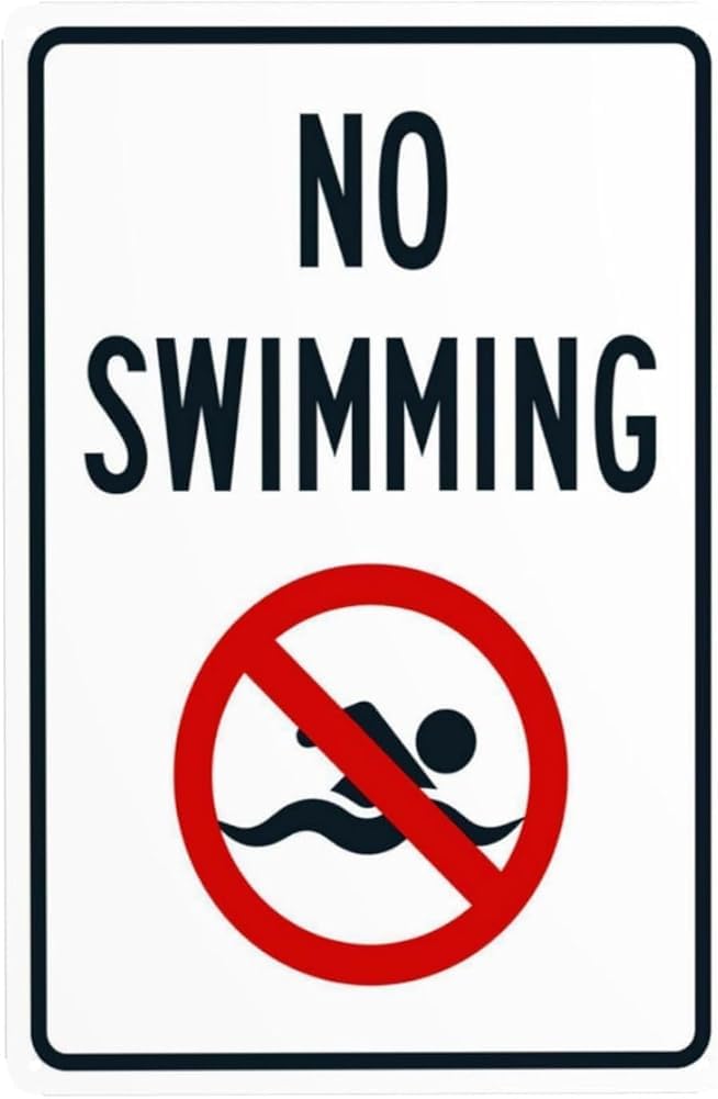 No Swimming With Prohibited Symbol Warning Sign Metal Signs For Business Home Outdoor Indoor Road Yard Garage Street Wall Safety Caution Decor Gift For Women Men 8x12 Inch