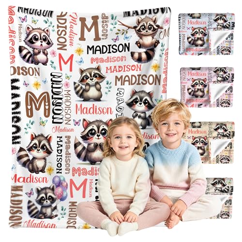 Image of Custom Raccoon Blanket for Boys Girls,Ultra Soft Personalized Gifts Baby Blanket,Customized Throw for Toddlers Newborn Stroller Crib,40 inchx50 inch