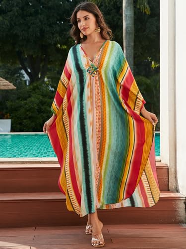 Image of KEYLORTING Plus Size Kaftan Dress Women, African Moo Moo Print Caftan, Batwing Dress, Beach Cover Up for Party and Loungewear
