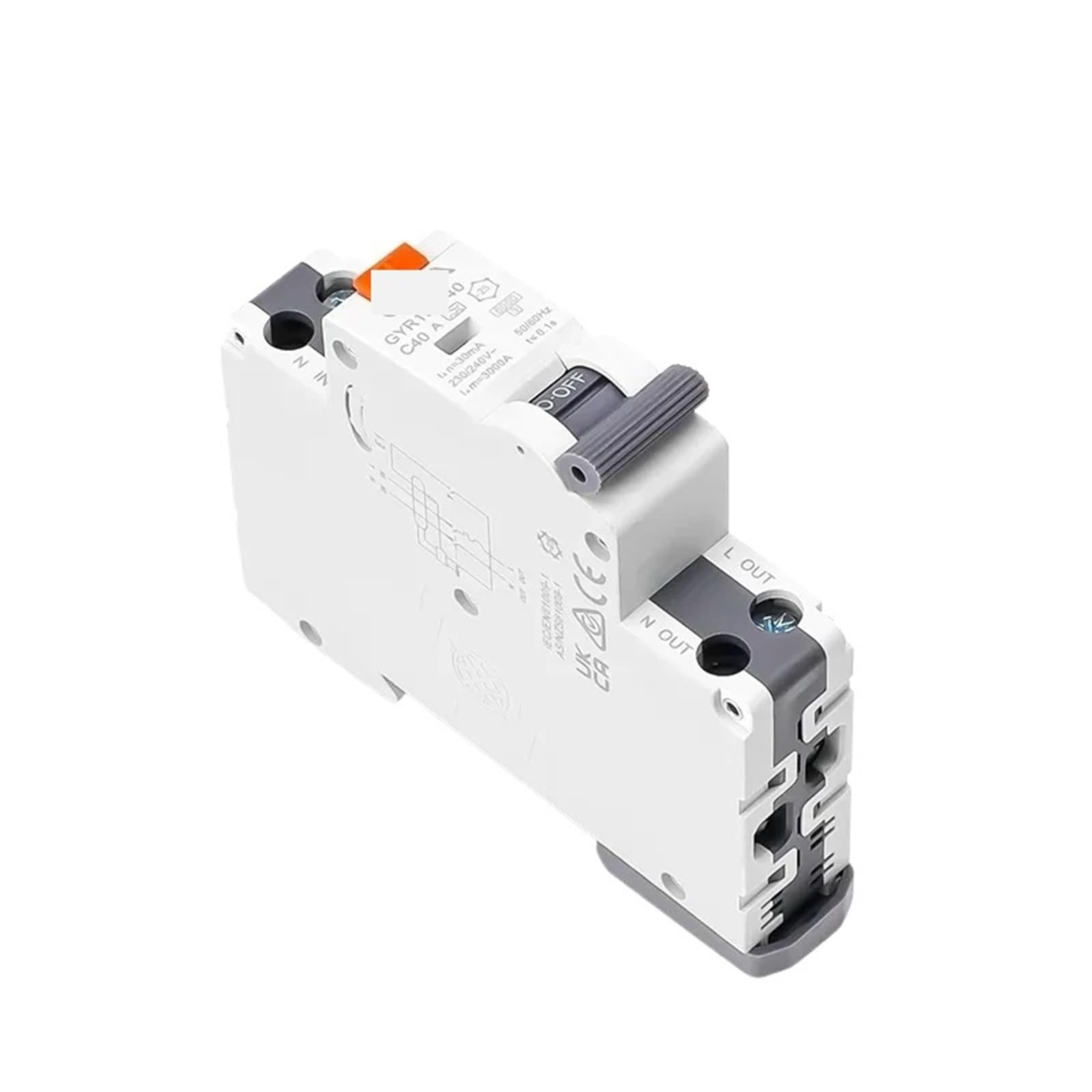 1 x elektroniczny wyłącznik różnicowy GYR10N-40 18 mm 230 V 1P + N 6KA (typ A, 32A 30mA)