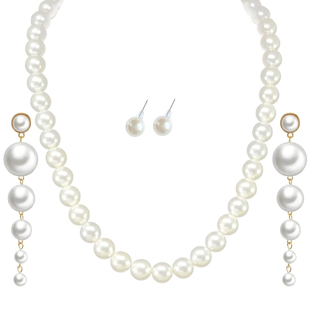 RedChimes Latest Stylish Pearl Pendant Necklace With Pearl Stud, Dangle Earrings set for Women and Girls (Style-3) (B0B96NRC7F) Amazon Price History, Amazon Price Tracker