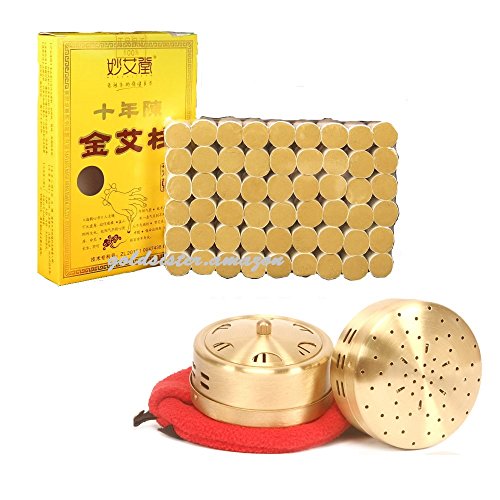 Abbott 10-Years Purity 60:1 Ratio 54 Rolls Sticks Pure Moxibustion + 1 Copper Portable Smokeless Mugwort Moxibustion Moxa Box Round Shape Burner Set X'Mas Gift/Dad's/Mom's Gift