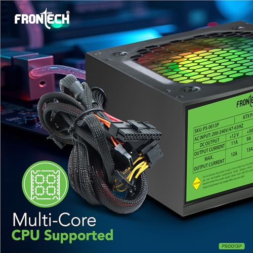 Image of Frontech PRO 1000 Gaming Power Supply, 600W PSU, ATX 12V, 120mm RGB Silent Fan, PCI-E (6+2) Pin, 3 SATA, OCP /OVP /SCP Protection, 3-Year Warranty (PS-0013P)