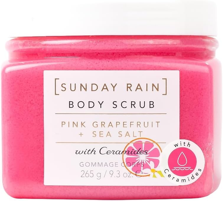 Pink Grapefruit and Sea Salt Body Scrub Exfoliator, Exfoliating and Nourishing, with Ceramides, Pink, 265g