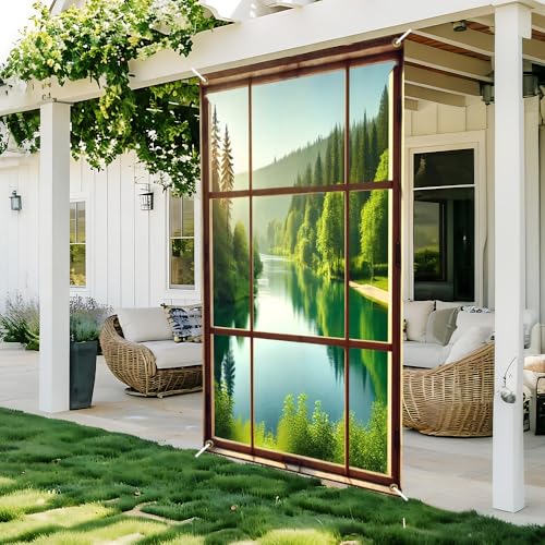 Image of Faux Window Door Cover - Forest Lake Front Door Decorations