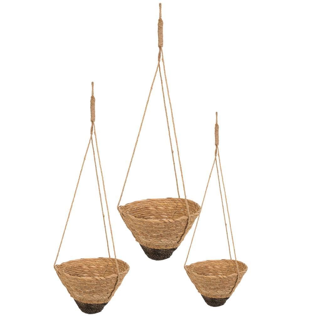 Cestos Colgantes de Fibra Natural Set 3 Pzas 30x30x19 cm