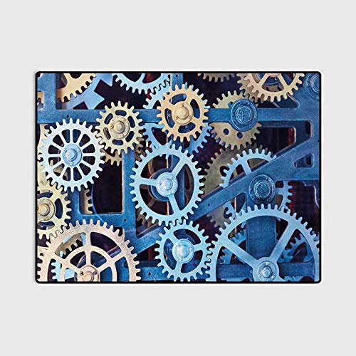 Clock Nursery Rug Home Decor Mats A Set of Clock Gears Steel Cogwheels Pattern Mechanical Theme Design Print Unusual Gifts for Men Blue and Sand Brown 4 x 6 Ft