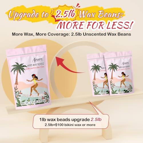 Image of Ajoura 2.5 lb Unscented Hard Wax Beads for Hair Removal, Brazilian Bikini Wax Refill for Full Body Women Men, Ideal for Legs, Face, Brazilian, Bikini, and Underarms, at Home Waxing for Sensitive Skin