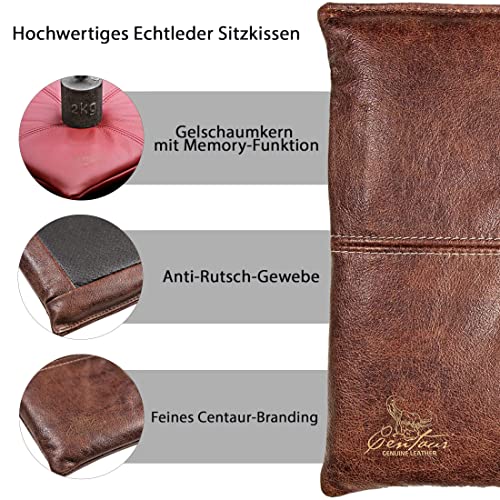 Centaur - Hochwertiges Leder Sitzkissen - Nussbraun 35x35 cm - Ideal für Stuhl oder Sitzbank - Abwaschbare Echtleder Stuhlkissen - Pflegeleichte Sitzauflage