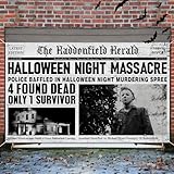 ssailue decor Vintage Halloween Decoration Horror Movie Backdrop Garage Door Banner Halloween Night Massacre Classic Movie Character Poster Newspaper Art Prints Background Scary for Party Supplies