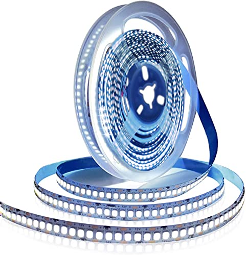 Tesfish 12V LED Strip Lights, 240 LEDs / M, Total 1200 LEDs White 6000K 16.4 ft LED Light Strip 2835 IP20 LED Tape Lights Super Bright for Bedroom, Shelf Kitchen Decoration