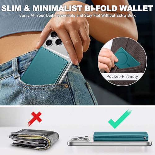 RFID-blokkerende magnetische kaarthouder voor iPhone 12-17, 6 kaartsleuven, ID-venster, PU-leer, magnetisch groen - Afbeelding 6