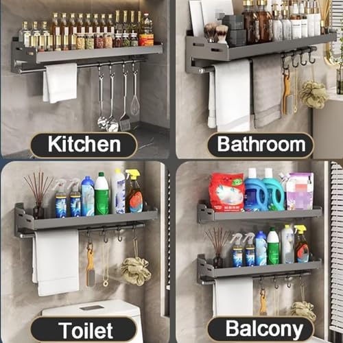 Scaffale da cucina in acciaio inox con porta rotolo, ganci e portaspezie, senza trapano, per appendere utensili e spezie