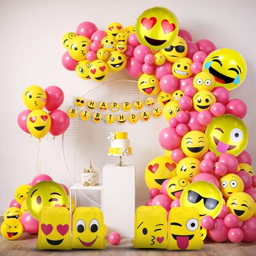 Image of Party Propz Emoji Theme Happy Birthday Decoration Kit -60 Pcs, Birthday Decoration Items with Emoji Return Gift Bags, Emoji Happy Birthday Banner, Birthday Decor for Boys & Girls (Latex)