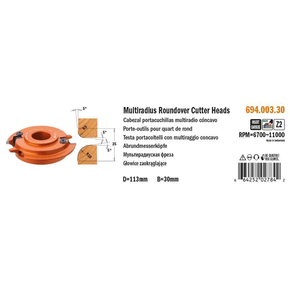 CMT ORANGE TOOLS 694.003.30 - HARTMETALL-RADIUSMESSERKOPF R5/10 D=113X25X30