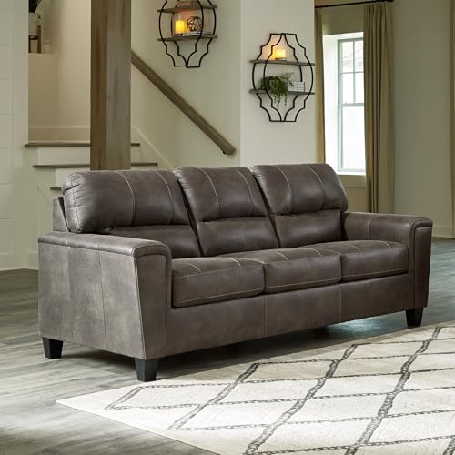 Image of Signature Design by Ashley Navi Faux Leather Modern Sofa, Gray
