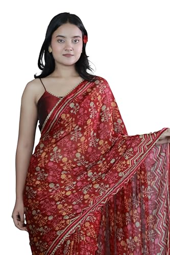 Image of MIRCHI FASHION Women Saree Floral Print Chiffon | Lightweight Festive Occasion Sari for Farewell and Functions with Unstitched Blouse Piece
