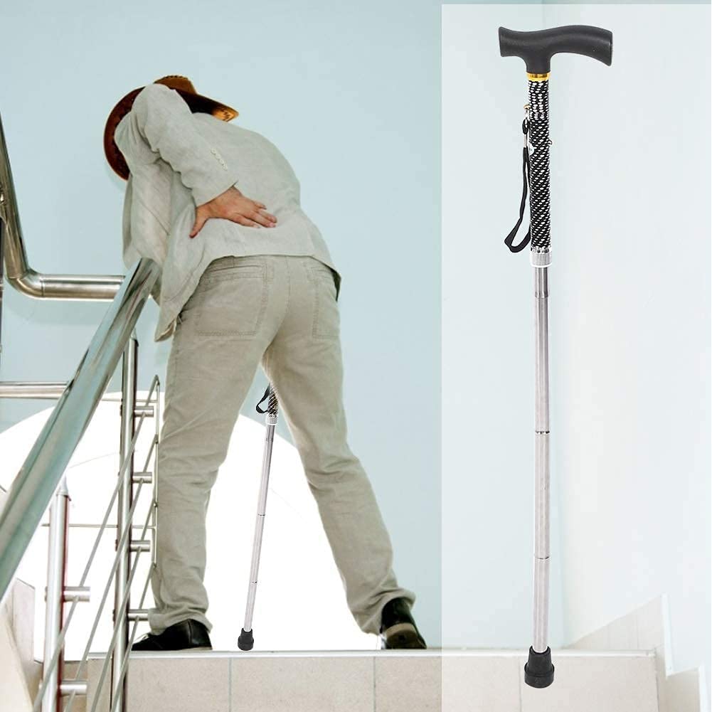 Bastone da passeggio Stampelle in alluminio leggero pieghevole regolabile, stampelle antiscivolo da 83-93 cm, supporto pieghevole per anziani e disabili per anziani e donne Present