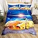 Super King Size zestaw poszewek na kołdrę z motywem planety samochód sportowy, miękka mikrofibra z nadrukowanym wzorem, poszewka na kołdrę 220 x 260 cm i 2 poszewki na poduszkę 50 x 75 cm z ukrytym zamkiem błyskawicznym