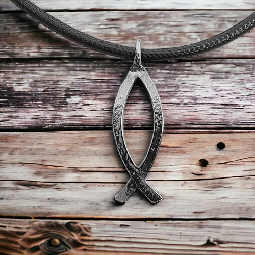 FORGIVEN JEWELRY Jesus Fish Large Ichthus Dark Metal Necklace4