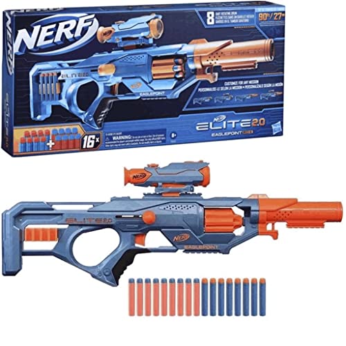 Nerf, Lançador de Dardos, Elite 2.0, Eagle Point RD-8 - Mira Removível, Tubo Frontal, Inclui 16 Dardos - A partir de 8 Anos