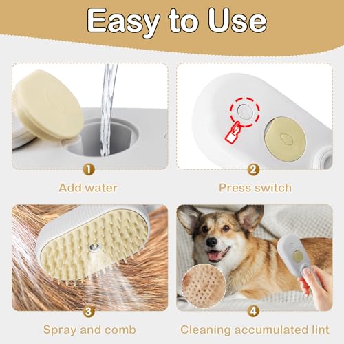 Image of Steam Brush 4 in 1 for Shedding, iRboWou Rechargeable Cat Brush with Steam, Anti-Static Pet Brush for Massage, Cleaning, Shedding and Combing- White