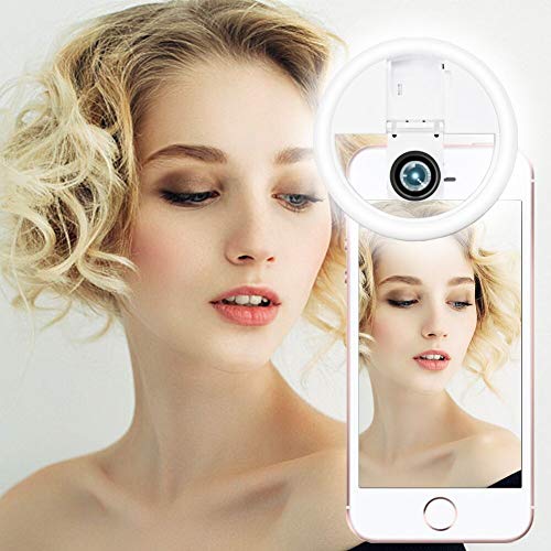 AUTOPkio Selfie Ring Light avec Objectif Macro - 36 LED USB Rechargeable sur Le téléphone Ring s'allume avec Objectif Grand Angle pour iPhone Android Camera