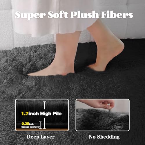 Image of 8x10 Area Rugs for Living Room: Fluffy Shag Soft Washable Rug Large Fuzzy Plush Indoor Carpet for Bedroom Nursery Playroom Kids Girls Boys Room (Black, 8'x10')