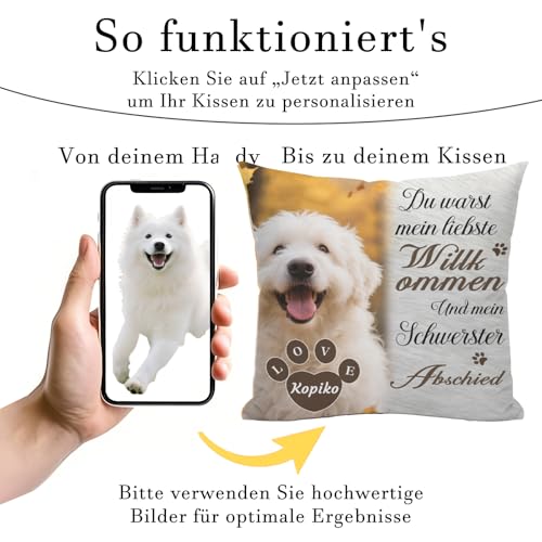 Umitive Personalisiertes Hundekissen - Individuelles Foto & Name Kissenbezug zur Erinnerung an verstorbene Haustiere - Trostspender für Trauernde (Style D)