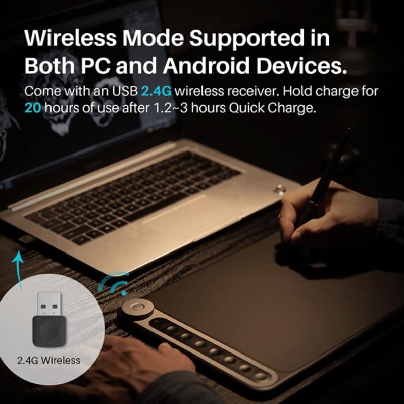 Tableta gráfica digital con dial para PC y Android, área activa de 10,5 x 6,56 pulgadas, sensibilidad a la presión de 8192 niveles, incluye lápiz PW500 sin batería, cable USB-C, receptor 2,4 GHz y adaptador OTG miniatura 6