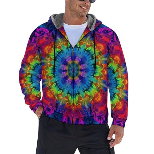 Sweat à capuche zippé pour homme avec imprimé kaléidoscope coloré en polaire
