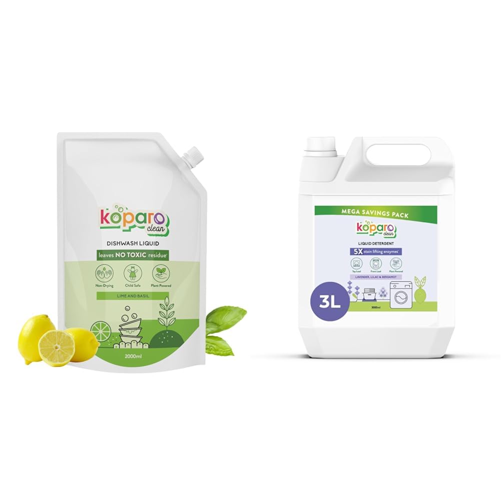 Koparo Organic Dishwash Liquid | 2 Litres Refill Pack | Powerful Grease Cutting Dishwasher Liquid | Thick Foam Liquid Dishwash for Kitchen Utensils | Baby & Pet Safe | Lime & Basil Fragrance-image-16